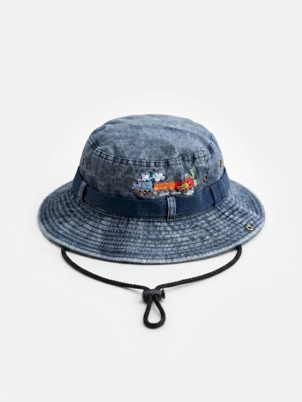 Unisex Washed Denim Train Bucket / Safari Sun Hat with Strap